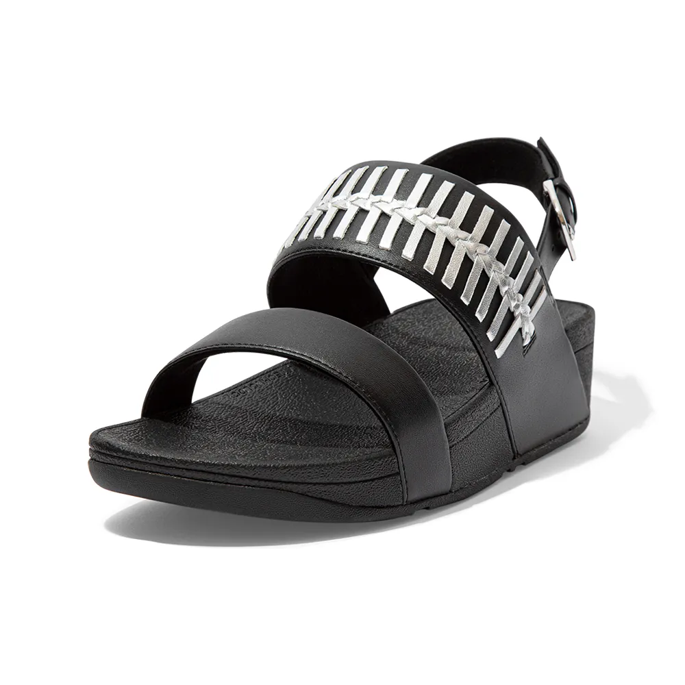 【FitFlop】LULU WRAPPED WEAVE BACK-STRAP SANDALS 金屬色編織造型後帶涼鞋-女(黑色)