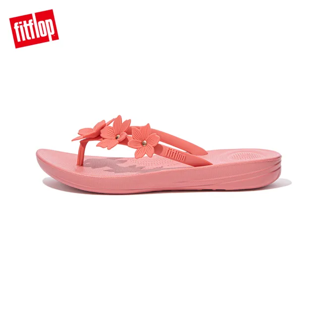 【FitFlop】IQUSHION PEARLISED FLOWER FLIP-FLOPS 花飾輕量人體工學戲水夾腳拖-女(柔和粉)