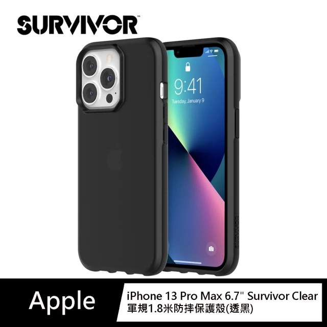 【Griffin】iPhone 13 Pro Max 6.7” Survivor Clear 軍規1.8米防摔保護殼 透黑(iPhone 保護殼)