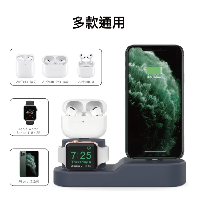 【AHAStyle】AirPods 三合一矽膠充電集線底座 白色(AirPods Pro/ Apple Watch /iPhone)