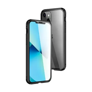 iPhone 13 mini 5.4 吋 金屬透明全包覆磁吸雙面玻璃殼手機保護殼(13MINI手機殼13MINI保護套)