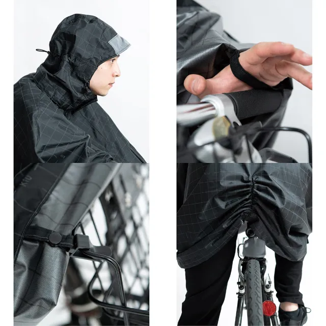 【KIU】日本KIU 機車/自行車雨衣斗篷 附收納袋 男女適用(203246 夜光格紋-軍綠)