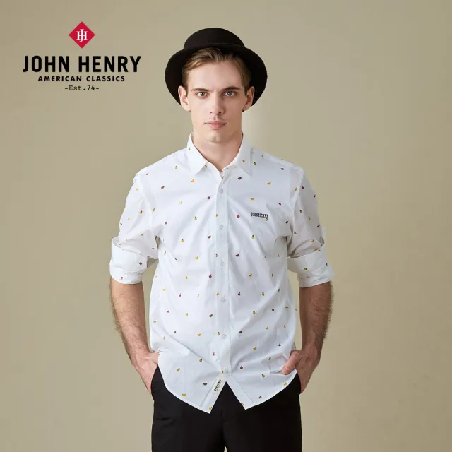 【JOHN HENRY】趣味熱帶水果印花襯衫-白