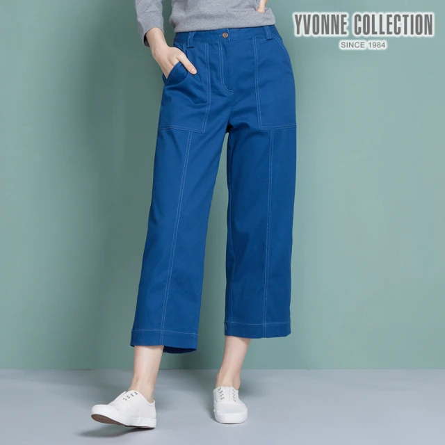【YVONNE 以旺傢飾】車縫設計八分寬褲(藍M)