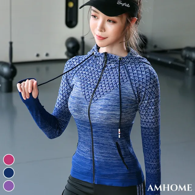 【Amhome】韓版緊身漸色健身跑步瑜伽服運動外套#110660現貨+預購(3色)