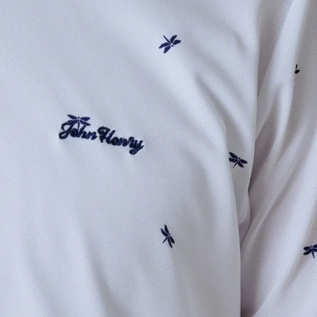 【JOHN HENRY】蜻蜓滿版印花休閒POLO衫-白