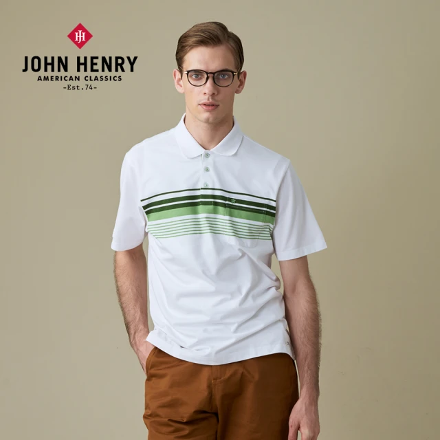 【JOHN HENRY】條紋配色口袋休閒POLO衫-綠