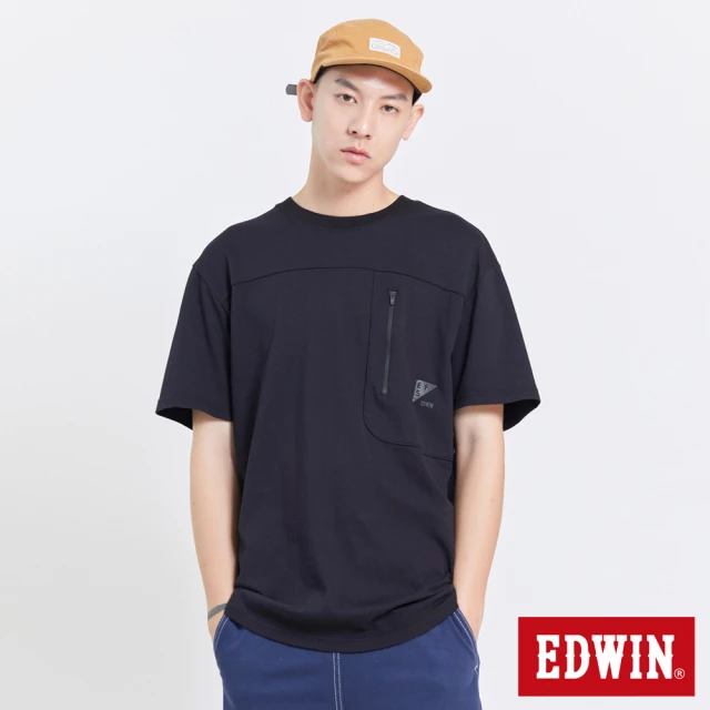 【EDWIN】男裝 EFS 冰河玉機能剪接速乾短袖T恤(黑色)