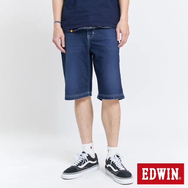 【EDWIN】男裝 JERSEY 加大碼-冰河玉寬鬆短褲(酵洗藍)
