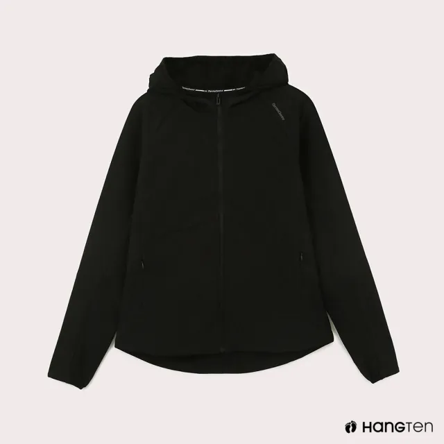 【Hang Ten】女裝-恆溫多功能-四面彈防輕潑水連帽外套(黑色)