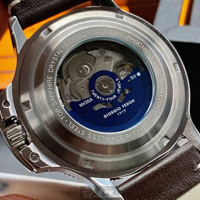 【GIORGIO FEDON 1919】喬治飛登1919男錶型號GF00034(墨綠色錶面銀錶殼咖啡色真皮皮革錶帶款)