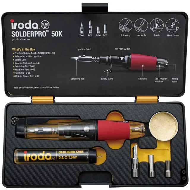 【Iroda】【品牌直營】PRO-50K 入門款手動點火瓦斯烙鐵 4件組(口袋型隨身瓦斯烙鐵)