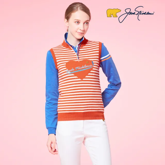 【Jack Nicklaus 金熊】GOLF女款條紋美麗諾羊毛背心(橘色)