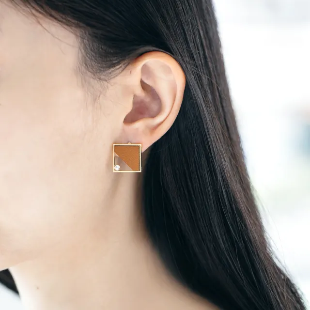 【Kaza】幾何率性方框皮革耳環(日本品牌)