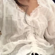 【BBHONEY】蕾絲拼接抽繩微透棉麻襯衫(網美必備款)