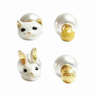 【Kaza】毛線球物語白貓玉兔耳環組(日本品牌)