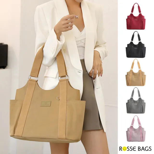 【Rosse Bags】大容量休閒尼龍單肩手提托特包(現+預  黑 / 酒紅 / 卡其 / 灰 / 紫)