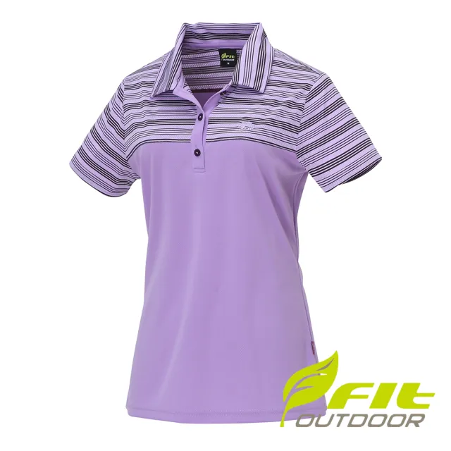 【Fit 維特】女-條紋吸排短袖POLO衫-粉紫色 MS2106-F2(POLO衫/短袖上衣/休閒上衣)