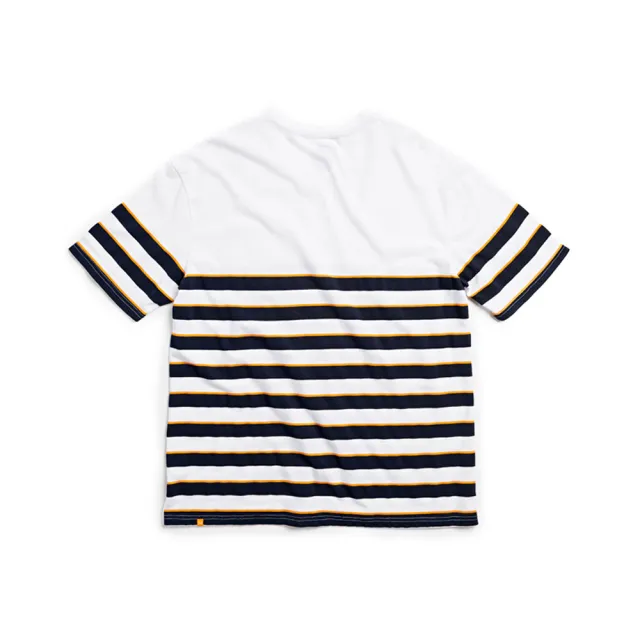 【EDWIN】男裝 PLUS+ 寬版條紋口袋短袖T恤(白色)