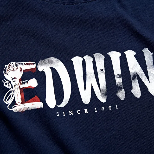 【EDWIN】男裝 台灣文化 理髮廳LOGO短袖T恤(丈青色)