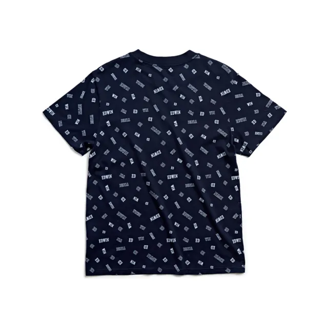 【EDWIN】男裝 PLUS+ 滿版LOGO印花短袖T恤(丈青色)