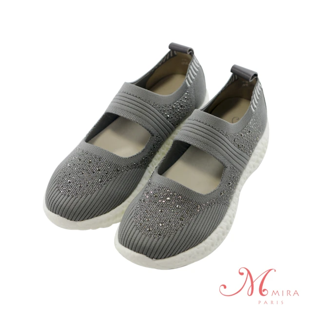 【MIRA】超輕量伸縮燙鑽休閒鞋-灰-W18360T10(輕量/運動鞋/休閒鞋)