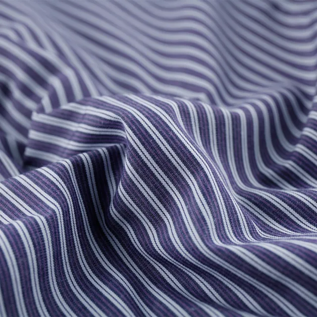 【ROBERTA 諾貝達】台灣製 合身版 品味條紋長袖襯衫(紫)