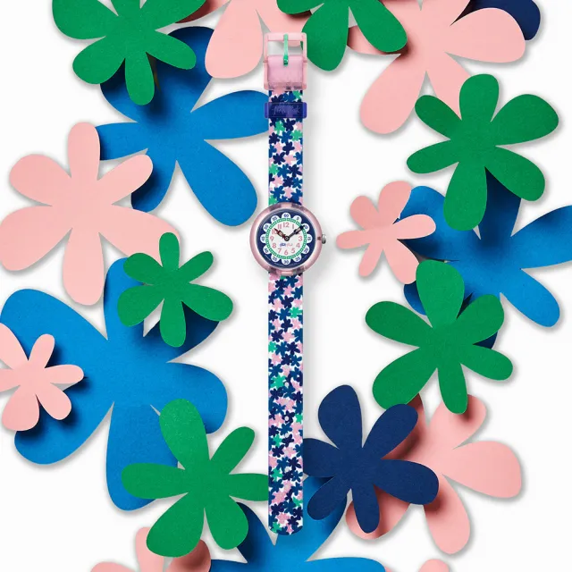 【Flik Flak】兒童手錶 倫敦之花 LONDON FLOWER 兒童錶 編織錶帶 瑞士錶 錶(31.85mm)
