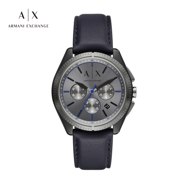 【A|X Armani Exchange 官方直營】Giacomo 三眼紳士經典手錶 藍色真皮錶帶 43MM AX2855