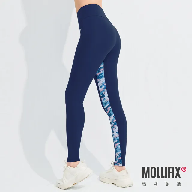 【Mollifix 瑪莉菲絲】Pixel Art 玩色拼接動塑褲、瑜珈服、Legging(經典藍)