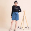 【betty’s 貝蒂思】LOGO繡線拼接荷葉T-shirt(黑色)
