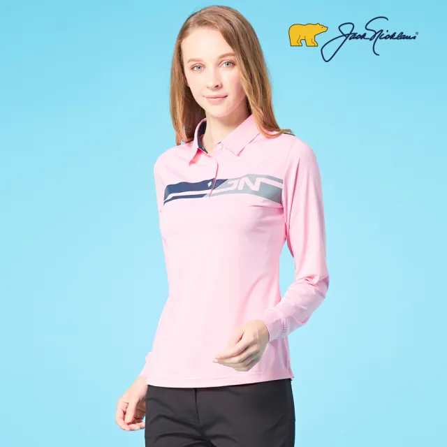 【Jack Nicklaus 金熊】GOLF女款印花彈性吸濕排汗POLO衫/高爾夫球衫(粉紅色)