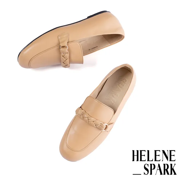 【HELENE SPARK】簡約麻花編織條帶羊皮樂福平底鞋(黃)