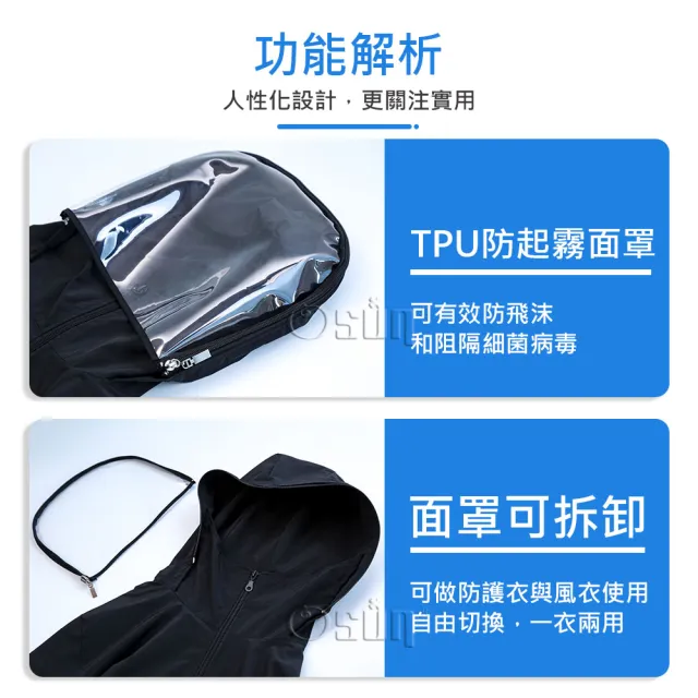 【Osun】2入組防水高領多功能水洗重覆使用連帽可拆式面罩透氣防飛沫防塵防護衣-大人款(CE378/非醫療用-)