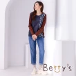 【betty’s 貝蒂思】文藝風拼接喵咪連帽T-shirt(深藍)