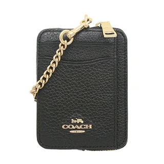 【COACH】黑色皮革金屬鏈帶卡片盒零錢包
