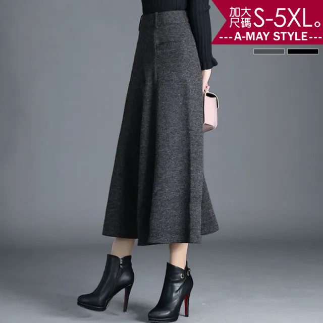 【Amay Style 艾美時尚】中大尺碼女裝 闊腿長褲 修身顯瘦 毛呢九分寬褲。S-5XL(2色.現貨+預購)