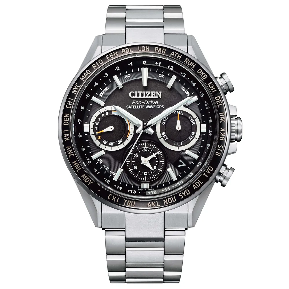 【CITIZEN 星辰】GPS時空旗艦衛星對時鈦金屬計時男錶-黑x銀/44.3mm(CC4015-51E)