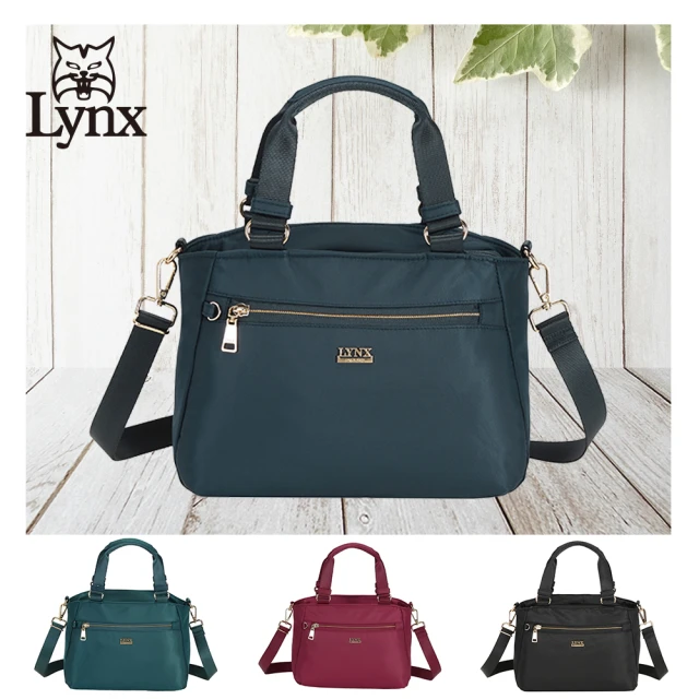 【Lynx】美國山貓輕量尼龍布包多隔層機能兩用包 手提/斜背(藍/綠/紅/黑 多色賣場)