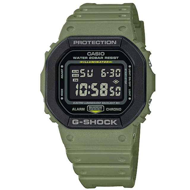 【CASIO 卡西歐】G-SHOCK 街頭軍風雙層錶圈運動電子錶-軍綠(DW-5610SU-3)