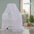 【VIVIBABY】純白嬰兒床蚊帳組-中床版X夏日冰珠泡泡涼墊(時尚灰涼墊/沁涼藍涼墊)