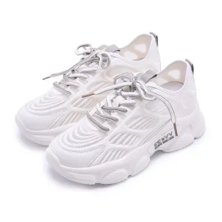 【DN】老爹鞋_真皮拼接網布立體造型厚底休閒鞋(白灰)