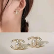 【Emi 艾迷】小香風 C字氣質點鑽珍珠925銀針耳環(輕奢高級經典款)