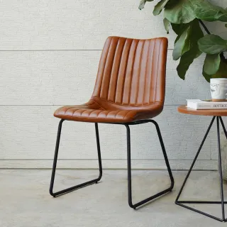【H&D 東稻家居】菱格車縫造型皮質餐椅-2色(低背餐椅 黑色鐵製椅腳)