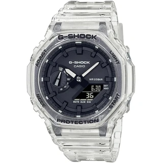 【CASIO 卡西歐】G-SHOCK 八角防護構造半透冰塊雙顯手錶  禮物(GA-2100SKE-7A)