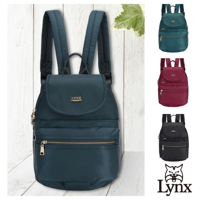 【Lynx】美國山貓輕量尼龍布包多隔層機能後背包 手提/雙肩/翻蓋(藍/綠/紅/黑 多色賣場)