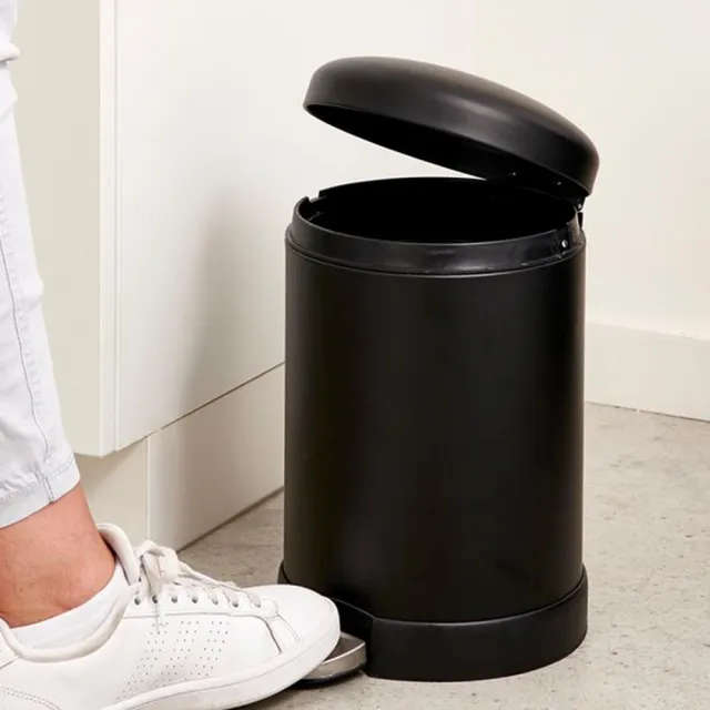 【YU Living 信歐傢居】北歐工業風緩降蓋腳踏雙層設計垃圾桶(5L/小/黑色)