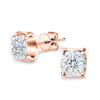 【King Star】60分 Dcolor 18K玫瑰金 天然鑽石耳環 雋永 牛頭(3 Excellent極優 八心八箭)