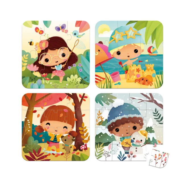 【法國Janod】厚片拼圖-四季(4合1 幼兒拼圖 厚片拼圖 寶寶拼圖)