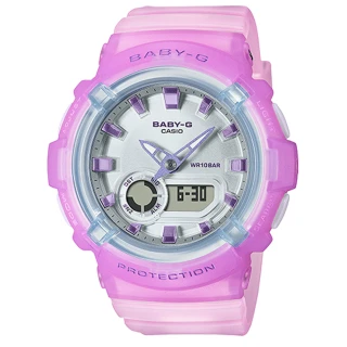 【CASIO 卡西歐】Baby-G LA街頭設計 金屬光感 半透明 雙顯手錶-淺紫x粉(BGA-280-6A)